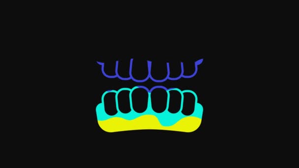 黄色黒の背景に隔離された入れ歯モデルのアイコン 上顎の歯 歯の概念 4Kビデオモーショングラフィックアニメーション — ストック動画