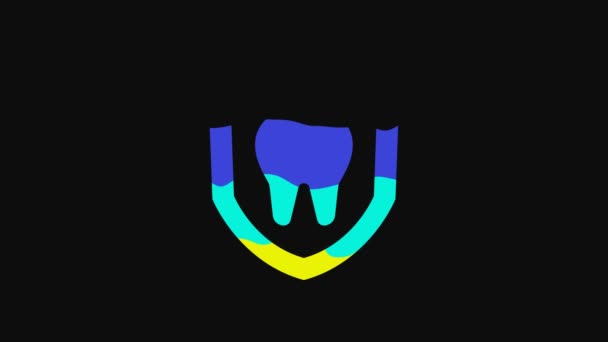 Yellow Dental Protection Icon Isolated Black Background Tooth Shield Logo — Vídeo de stock