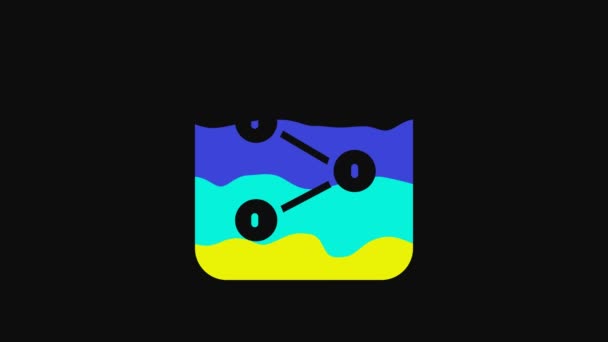 黒の背景に黄色の共有アイコンが表示されます コミュニケーションピクトグラム ソーシャルメディア ネットワーク 4Kビデオモーショングラフィックアニメーション — ストック動画