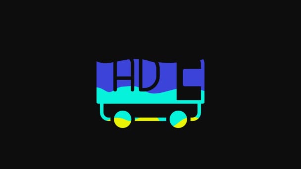 Yellow Advertising Truck Icon Isolated Black Background Concept Marketing Promotion — ストック動画