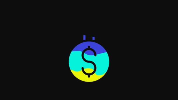 Yellow Financial Growth Dollar Coin Icon Isolated Black Background Increasing — Wideo stockowe