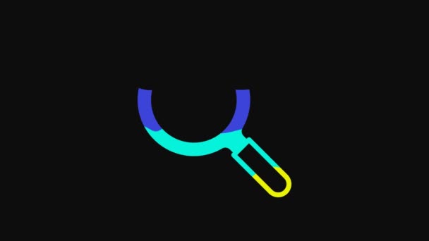 Yellow Magnifying Glass Icon Isolated Black Background Search Focus Zoom — Vídeo de Stock