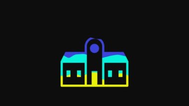 Yellow Church building icon isolated on black background. Christian Church. Religion of church. 4K Video motion graphic animation.