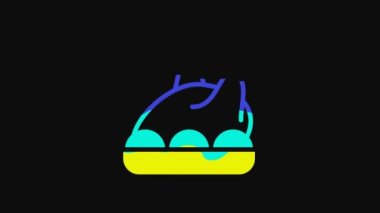 Yellow Roasted turkey or chicken icon isolated on black background. Merry Christmas and Happy New Year. 4K Video motion graphic animation.