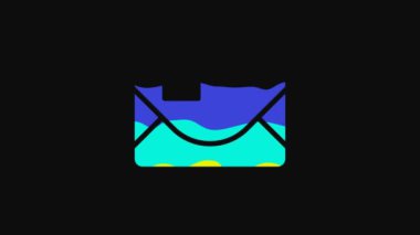 Yellow Envelope with christmas party invitation card icon isolated on black background. Merry Christmas and Happy New Year. 4K Video motion graphic animation.