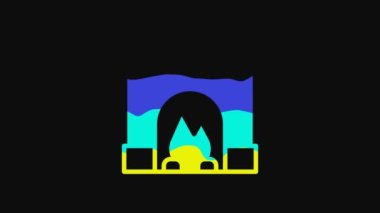 Yellow Interior fireplace icon isolated on black background. 4K Video motion graphic animation.