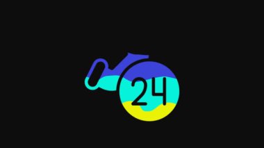 Yellow Telephone 24 hours support icon isolated on black background. All-day customer support call-center. Full time call services. 4K Video motion graphic animation.