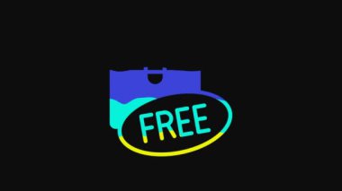 Yellow Cardboard box with free symbol icon isolated on black background. Box, package, parcel sign. Delivery, transportation and shipping. 4K Video motion graphic animation.