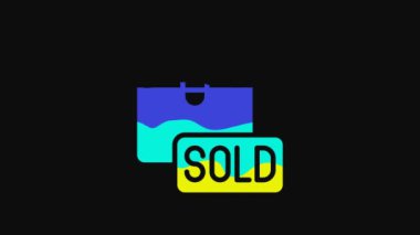 Sarı satılan simge siyah arkaplanda izole edildi. 4K Video hareketli grafik canlandırması.