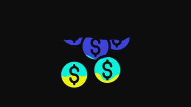 Sarı Dolar sembolü simgesi siyah arkaplanda izole edildi. Nakit ve para, servet, ödeme sembolü. Kumarhane kumarı. 4K Video hareketli grafik canlandırması.