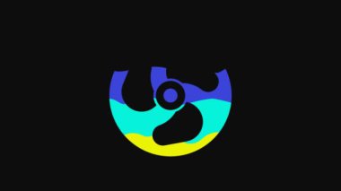 Yellow Outboard boat motor icon isolated on black background. Boat engine. 4K Video motion graphic animation.