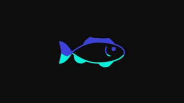 Yellow Fish icon isolated on black background. 4K Video motion graphic animation.