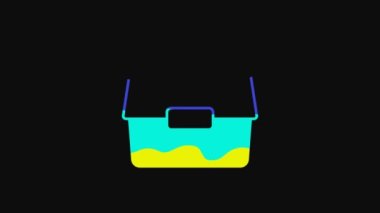 Yellow Case or box container for wobbler and gear fishing equipment icon isolated on black background. Fishing tackle. 4K Video motion graphic animation.