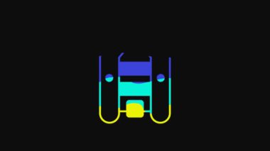 Yellow Inflatable boat with outboard motor icon isolated on black background. 4K Video motion graphic animation.