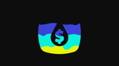 Siyah zemin üzerinde dolar sembolü olan sarı yağ damlası. Petrol fiyatı. Petrol ve petrol endüstrisi. 4K Video hareketli grafik canlandırması.