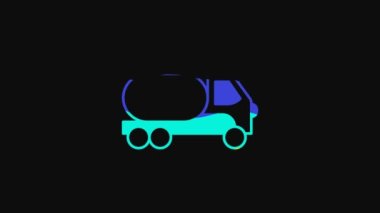 Yellow Tanker truck icon isolated on black background. Petroleum tanker, petrol truck, cistern, oil trailer. 4K Video motion graphic animation.