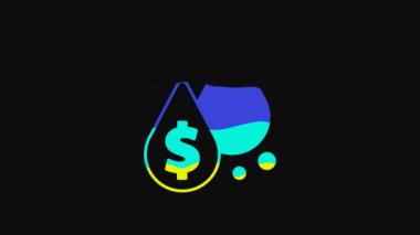 Siyah zemin üzerinde dolar sembolü olan sarı yağ damlası. Petrol fiyatı. Petrol ve petrol endüstrisi. 4K Video hareketli grafik canlandırması.