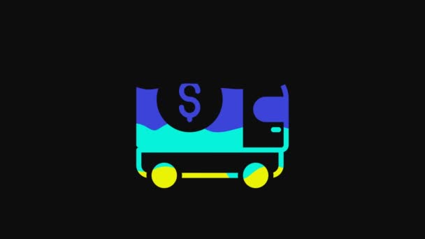 Ícone Caminhão Blindado Amarelo Isolado Fundo Preto Animação Gráfica Movimento — Vídeo de Stock