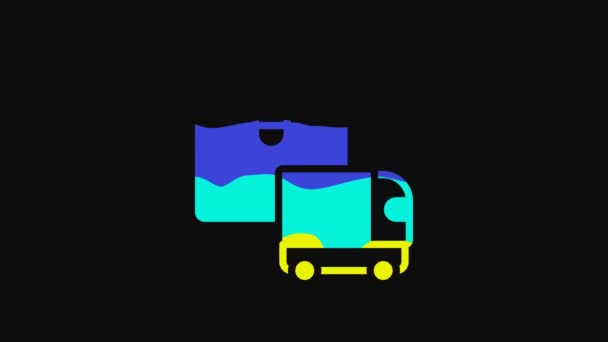 Geel Levering Vrachtwagen Voertuig Pictogram Geïsoleerd Zwarte Achtergrond Video Motion — Stockvideo