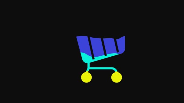 Geel Winkelwagen Pictogram Geïsoleerd Zwarte Achtergrond Online Kopen Concept Bezorging — Stockvideo