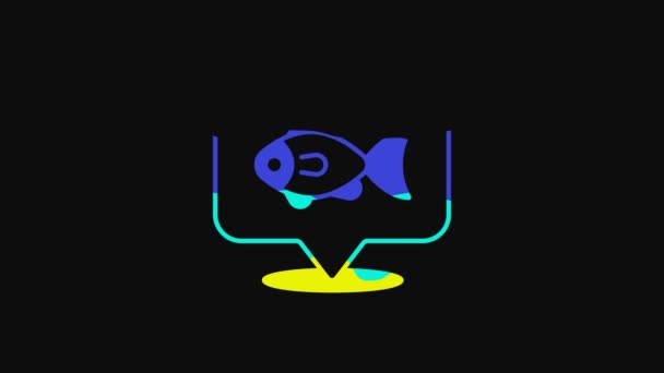 Yellow Location Fishing Icon Isolated Black Background Fishing Place Video — Stockvideo