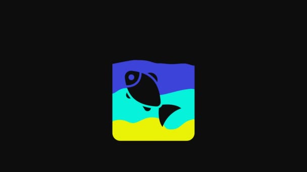 Yellow Served Fish Plate Icon Isolated Black Background Video Motion — Stockvideo
