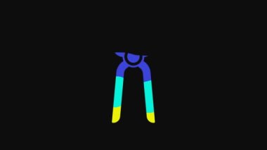 Yellow Blacksmith pliers tool icon isolated on black background. 4K Video motion graphic animation.