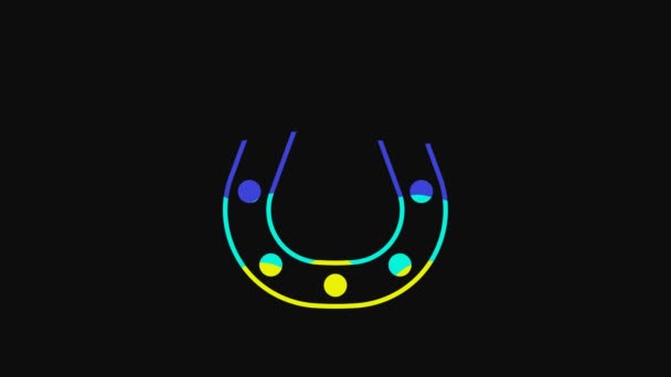 Yellow Horseshoe Icon Isolated Black Background Video Motion Graphic Animation — ストック動画