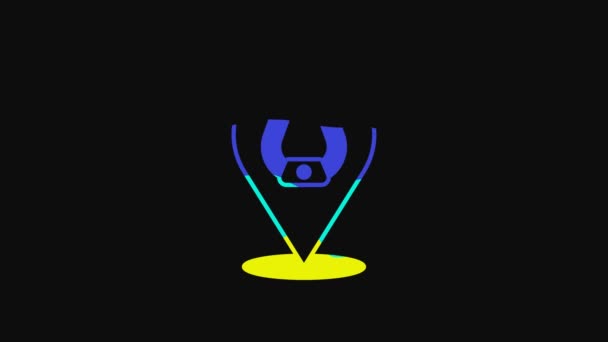 Yellow Horseshoe Icon Isolated Black Background Video Motion Graphic Animation — ストック動画