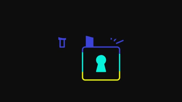 Yellow Open Padlock Icon Isolated Black Background Opened Lock Sign — Stockvideo