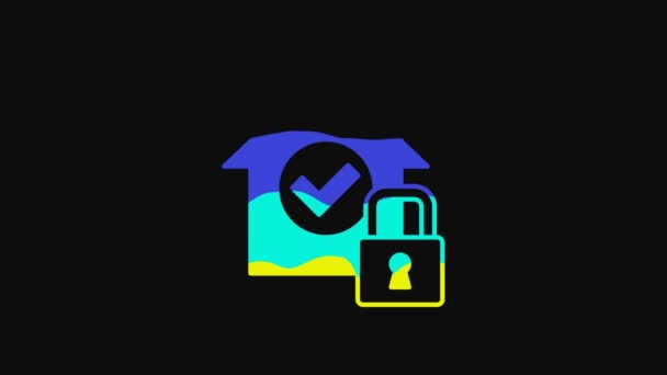 Yellow House Protection Icon Isolated Black Background Home Lock Protection — Wideo stockowe