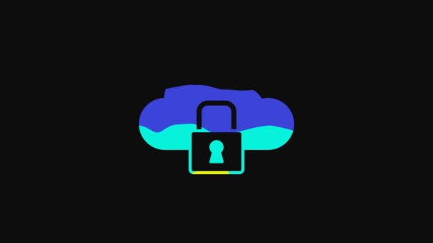Yellow Cloud Computing Lock Icon Isolated Black Background Security Safety — ストック動画