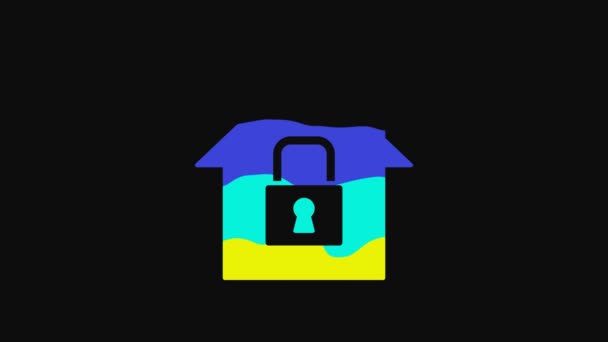 Yellow House Protection Icon Isolated Black Background Home Lock Protection — Wideo stockowe
