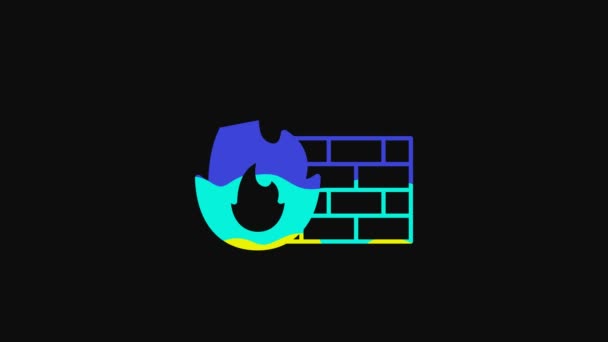 Yellow Firewall Security Wall Icon Isolated Black Background Video Motion — Vídeo de Stock