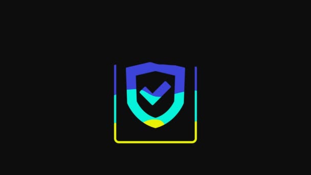 Yellow Contract Shield Icon Isolated Black Background Insurance Concept Security — Stockvideo