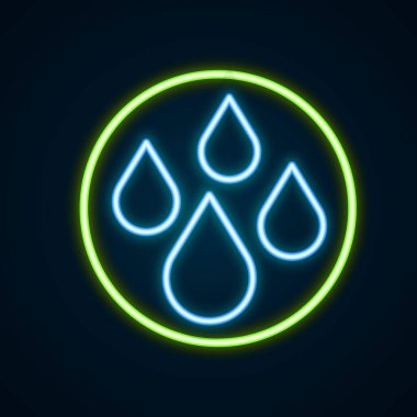 Parlayan neon hattı kara zemin üzerinde su damlası simgesi izole edildi. Renkli taslak konsepti. Vektör