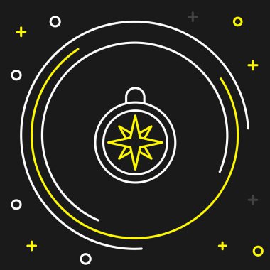 Çizgi Pusula simgesi siyah arkaplanda izole edildi. Rüzgâr yön bulma sembolü. Rüzgar gül işareti. Renkli taslak konsepti. Vektör