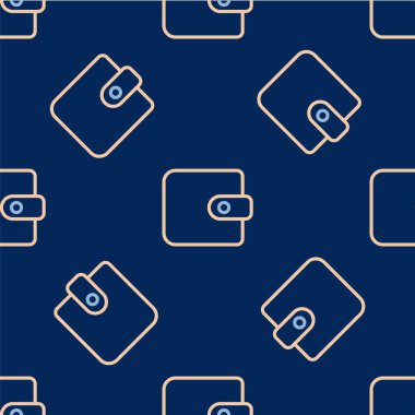 Çizgi Cüzdan simgesi mavi arkaplanda kusursuz desen izole etti. Çanta ikonu. Nakit tasarruf sembolü. Vektör