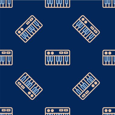 Line Music synthesizer simgesi mavi arkaplanda izole edilmiş kusursuz desen. Elektronik piyano. Vektör