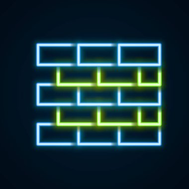 Parlayan neon hattı Bricks simgesi siyah arkaplanda izole edildi. Renkli taslak konsepti. Vektör