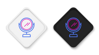 Çizgi yuvarlak makyaj aynası simgesi beyaz arkaplanda izole edildi. Renkli taslak konsepti. Vektör