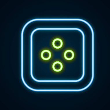 Siyah arkaplanda izole edilmiş giysi simgesi için parlayan neon çizgisi dikiş düğmesi. Giysi düğmesi. Renkli taslak konsepti. Vektör