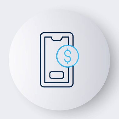 Beyaz arkaplanda dolar sembolü olan çizgi akıllı telefonu. İnternetten alışveriş konsepti. Finansal cep telefonu simgesi. Çevrimiçi ödeme. Renkli taslak konsepti. Vektör