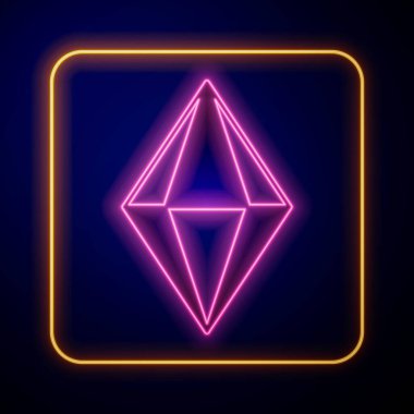 Parlayan neon taşı simgesi siyah arkaplanda izole edildi. Mücevher sembolü. Elmas. Vektör