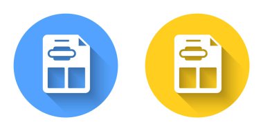 White Restaurant cafe menu icon isolated with long shadow background. Circle button. Vector