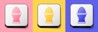 Isometric Chicken egg on a stand icon isolated on pink, yellow and blue background. Square button. Vector