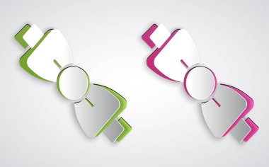 Kağıt kesiği papyon simgesi gri arkaplanda izole edildi. Kağıt sanatı tarzı. Vektör