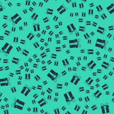 Kara Hediye kutusu simgesi yeşil arkaplanda izole edilmiş kusursuz desen. Mutlu Noeller ve mutlu yıllar. Vektör