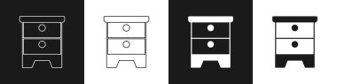 Mobilya komodininin simgesini siyah beyaz arkaplanda izole et. Vektör