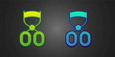 Green and blue Eyelash curler icon isolated on black background. Makeup tool sign.  Vector
